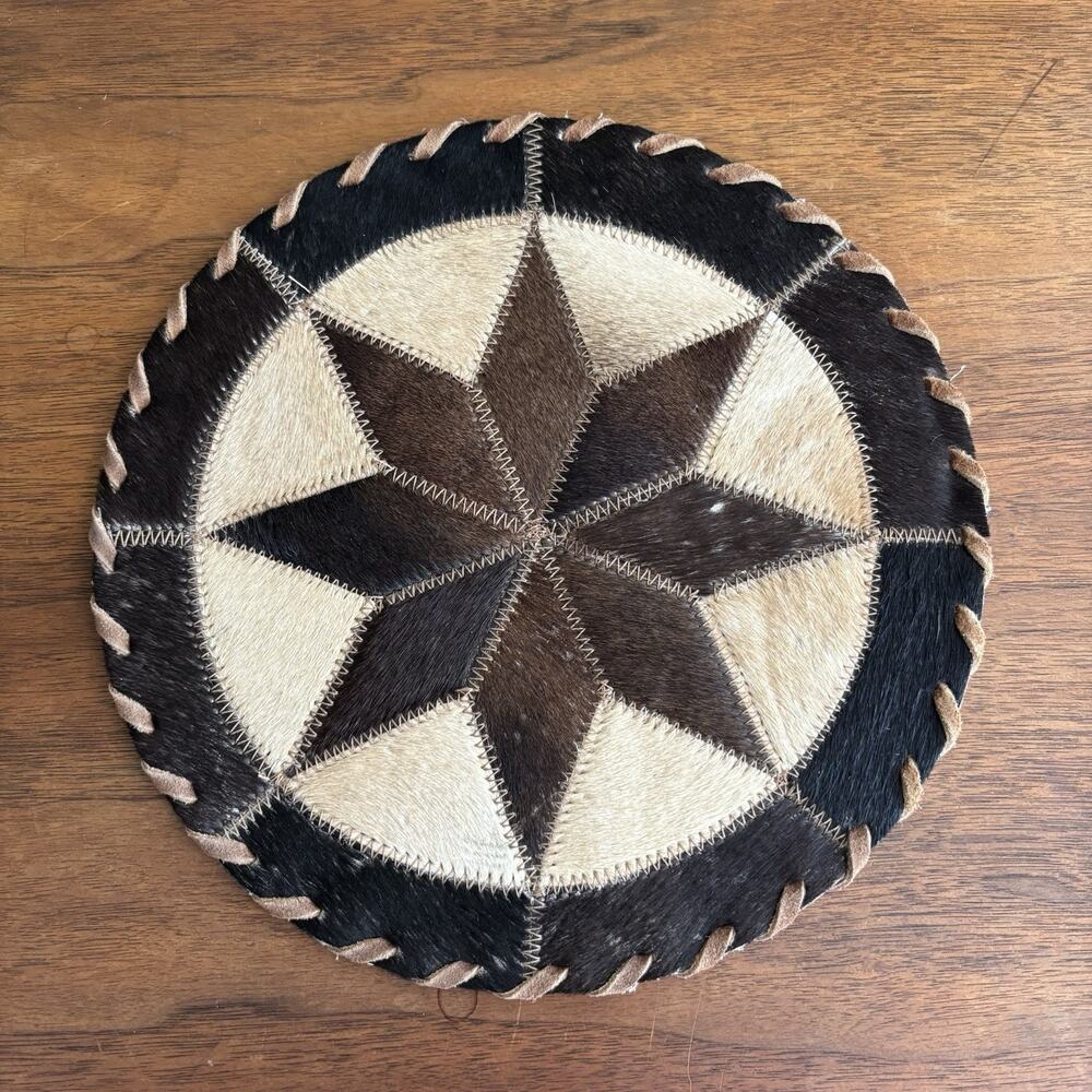 Western Cowhide Star design Cowhide 10x10 Table Top Western Home Decor